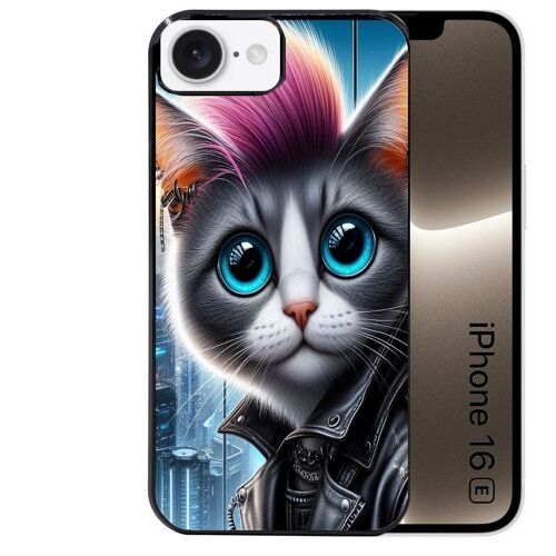 Coque noire pour Iphone 16E motif chat steampunk 2