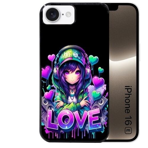 Coque noire pour Iphone 16E anime manga et love
