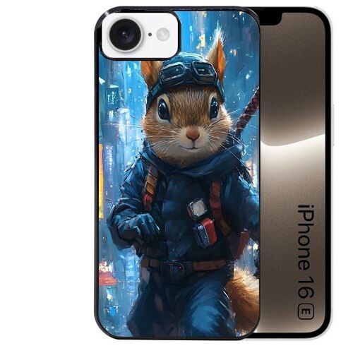 Coque noire pour Iphone 16E motif ecureuil squirrel 1