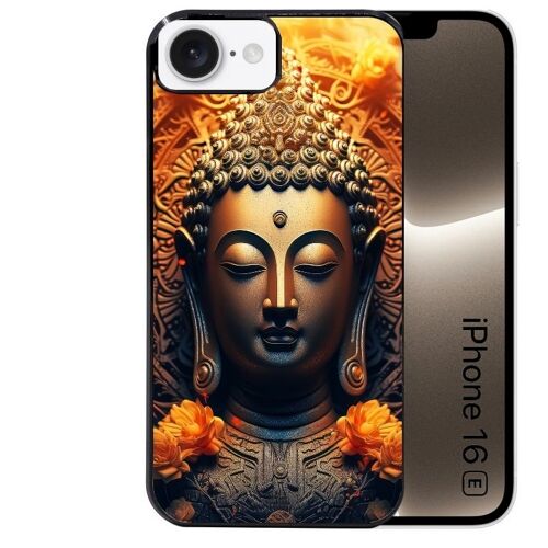Coque noire pour Iphone 16E motif bouddha et fleur