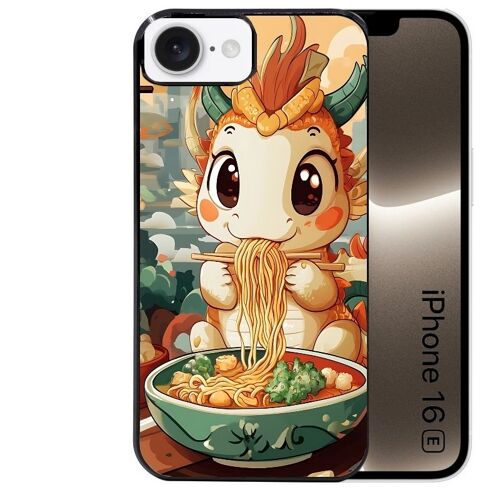 Coque noire pour Iphone 16E motif dragon ramen 3