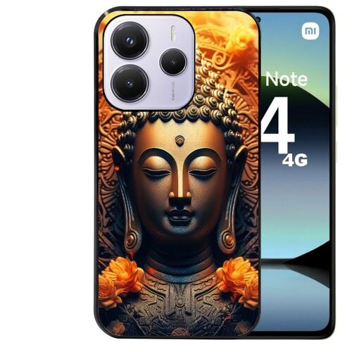 Coque Noire Pour Redmi Note 14 4g Motif Bouddha Et Fleur