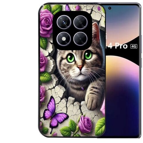 Coque Noire Pour Redmi Note 14 Pro 4g Motif Chat Papillon 3