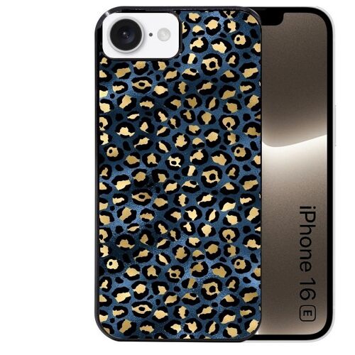 Coque noire pour Iphone 16E motif leopard bleu