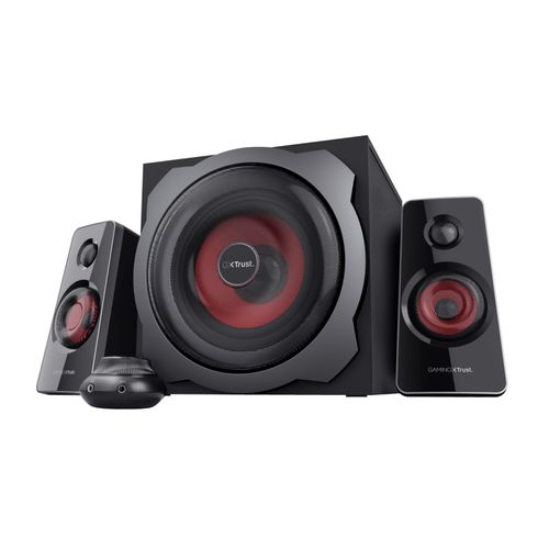 Trust Gaming GXT 38 Enceinte PC Gamer 2.1 avec Caisson de Basses, 120 W, Gestion Intelligente de l¿Alimentation, Contrôle du Volume Filaire, Speaker pour PC et Ordinateur Portable -Noir/Rouge