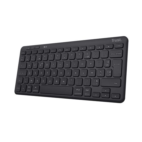 Trust Lyra Clavier Bluetooth multi-appareils AZERTY, 85 % de plastiques recyclés, batterie rechargeable, clavier compact - Noir