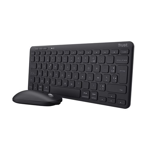 Trust Lyra Pack Clavier et Souris sans Fil Bluetooth, AZERTY Français, 84% Plastique Recyclé, Mini Clavier Rechargeable pour PC