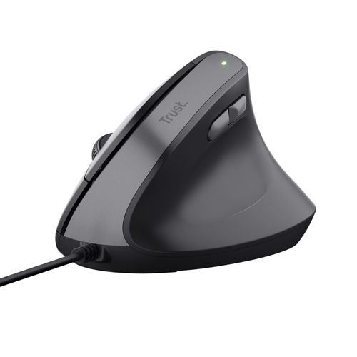 Trust Bayo II Souris Ergonomique Verticale, Silencieuse, confortable, filaire USB, 60 % de plastique recyclé- Noire