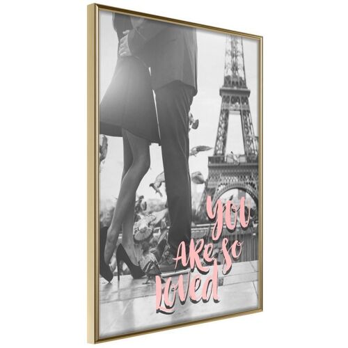 Affiche Murale Encadrée "Love In Paris" 30 X 42 Cm Or