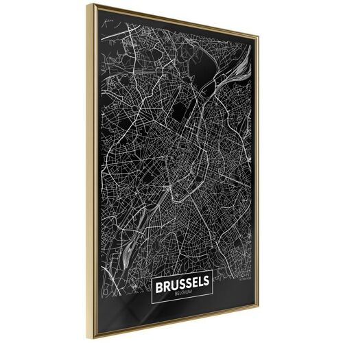 Affiche Murale Encadrée "City Map Brussels Dark" 30 X 42 Cm Or