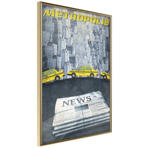Affiche Murale Encadrée "Metropolis News" 30 X 42 Cm Or