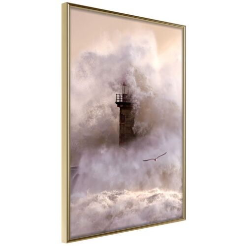 Affiche Murale Encadrée "Lighthouse During A Storm" 21 X 30 Cm Or