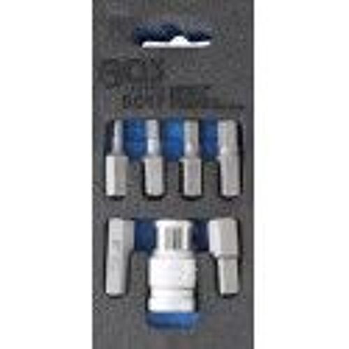 Jeu 7 embout 6 pans pour vis 4 - 12 mm carrée 10 mm 3/8" adaptateur 1/2" - 3/8" BGS TECHNIC