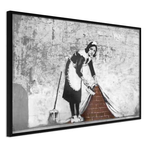 Affiche Murale Encadrée "Banksy Sweep It Under The Carpet" 45 X 30 Cm Noir