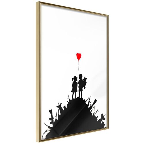 Affiche Murale Encadrée "Banksy Kids On Guns" 21 X 30 Cm Or