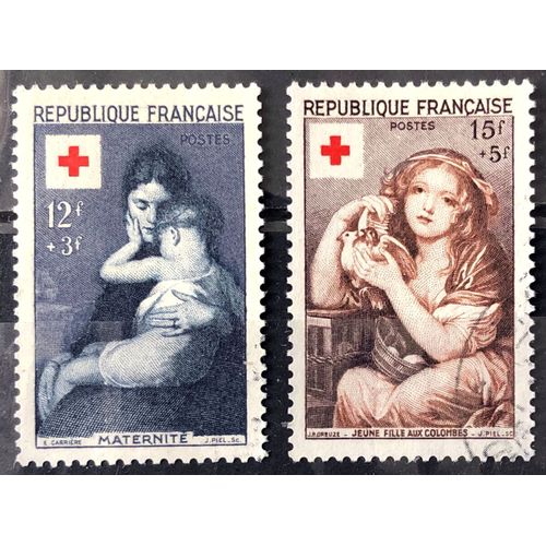 Série Croix Rouge 1954 - Superbes N° 1006 Maternité + 1007 Jeune Fille Aux Colombes Obl - France Année 1954 - Brn83 - N23548