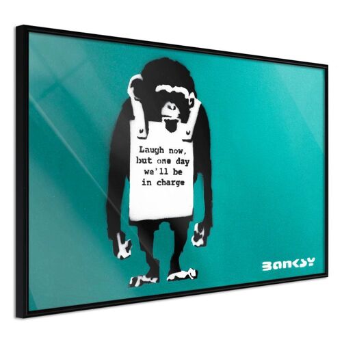 Affiche Murale Encadrée "Banksy Laugh Now" 45 X 30 Cm Noir