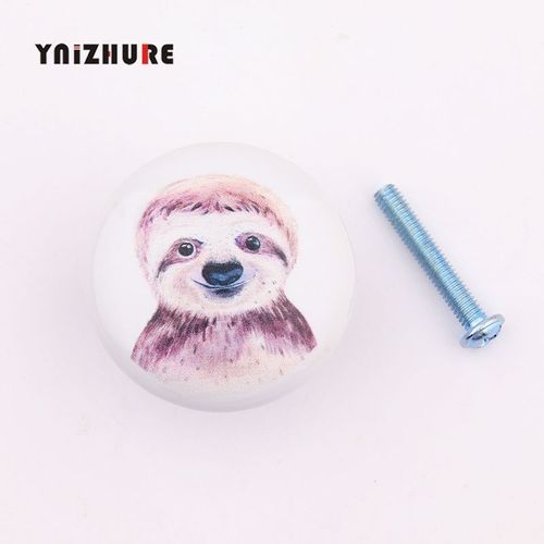 Paresseux - Bouton En Céramique Côtelé De Forme Ronde Pour Meubles, Poignée De Fleur, Dessin Animé Nordique, Animaux Mignons, Crochet D'armoire, 38mm X 26mm