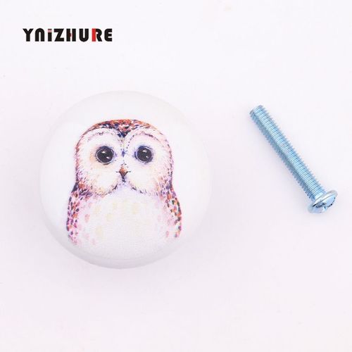 Hibou - Bouton En Céramique Côtelé De Forme Ronde Pour Meubles, Poignée De Fleur, Dessin Animé Nordique, Animaux Mignons, Crochet D'armoire, 38mm X 26mm