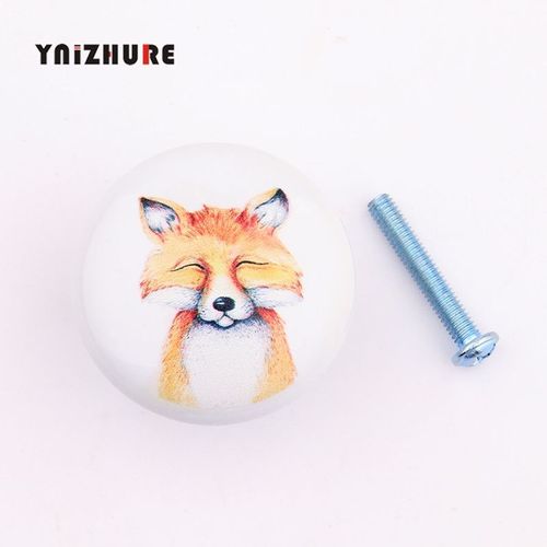 Renard - Bouton En Céramique Côtelé De Forme Ronde Pour Meubles, Poignée De Fleur, Dessin Animé Nordique, Animaux Mignons, Crochet D'armoire, 38mm X 26mm