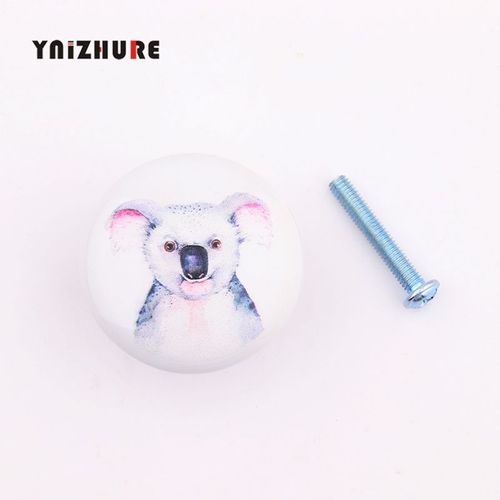 Koala - Bouton En Céramique Côtelé De Forme Ronde Pour Meubles, Poignée De Fleur, Dessin Animé Nordique, Animaux Mignons, Crochet D'armoire, 38mm X 26mm