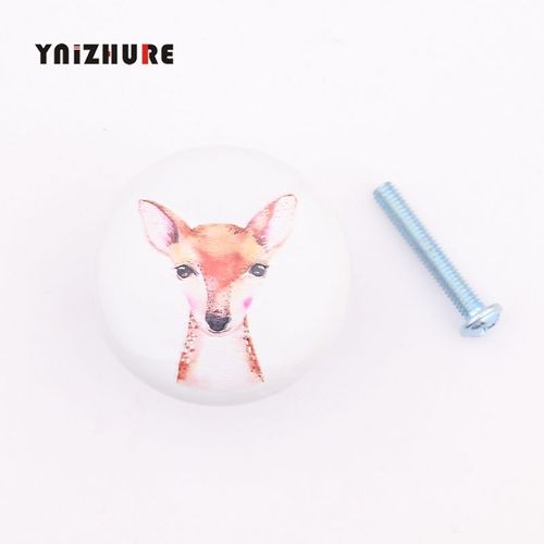 Wapiti - Bouton En Céramique Côtelé De Forme Ronde Pour Meubles, Poignée De Fleur, Dessin Animé Nordique, Animaux Mignons, Crochet D'armoire, 38mm X 26mm