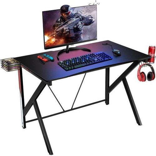 Costway Bureau Gamer Bureau De Jeu Pour Gaming Avec Stockage Vidéo, Porte-Gobelet Et Crochet 115 X 73 X 76,5 Cm