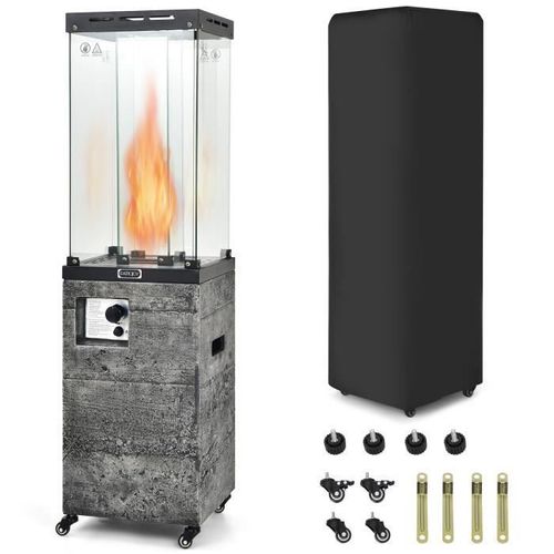 Costway Chauffage Extérieur Gaz Au Propane 12kw/41000btu Protection Anti-Extinction Acier Roues Verrouillables Housse Etanche Noir