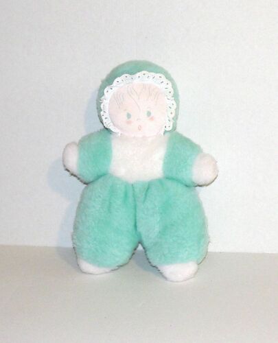 Doudou Poupée De Chiffon Nounours Vintage Peluche Fille Vert Clair 27 Cm