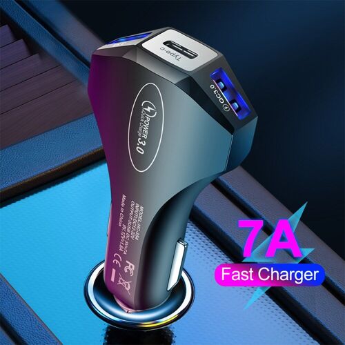 Chargeur De Voiture 3 Ports Type-C/Qc3.0/3.5a, Adaptateur Universel 7a Usb Pour Téléphone Portable, Charge Rapide