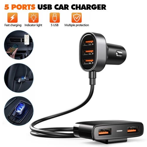 Chargeur De Voiture Usb À 5 Ports 6,2a, Charge Rapide, Adaptateur Pour Iphone 12 Xiaomi Huawei, Téléphone Portable