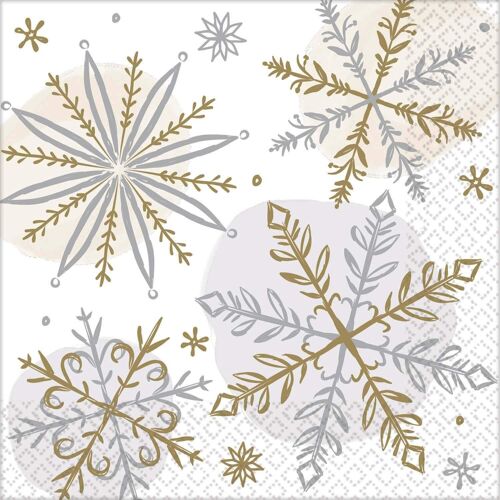 Lot 16 Serviettes Papier Flocon de neige brillant 25 x 25 cm