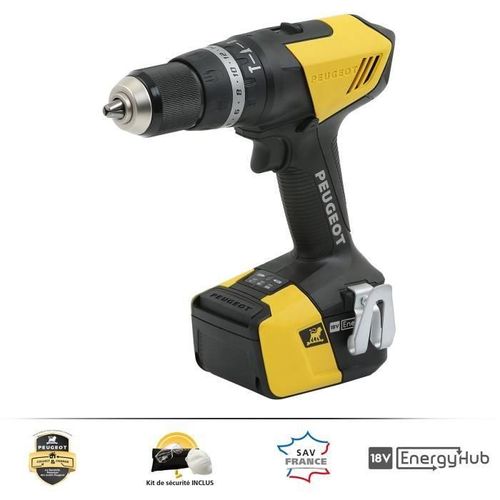 Perceuse percussion 18 V avec 2 batteries 4,0Ah - EnergyDrill-18VP40N PEUGEOT