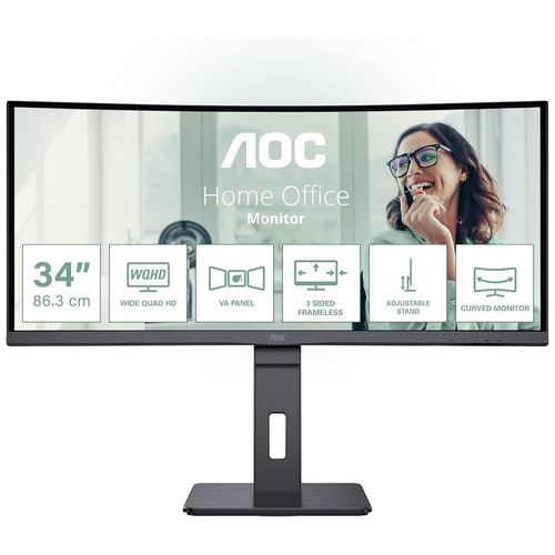 AOC Pro-line CU34P3CV - P3 Series - écran LED - incurvé - 34" - 3440 x 1440 UWQHD @ 100 Hz - VA - 300 cd/m² - 3000:1 - 4 ms - HDMI, DisplayPort, USB-C - haut-parleurs - noir