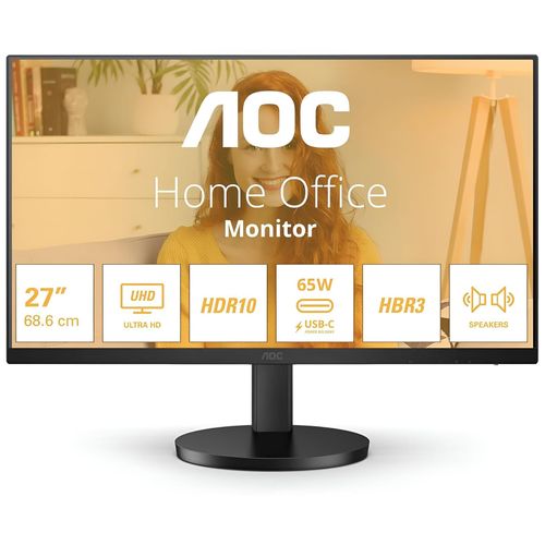 AOC Basic-line U27B3CF - B3 Series - écran LED - 27" - 3840 x 2160 4K UHD (2160p) @ 60 Hz - IPS - 350 cd/m² - 1000:1 - HDR10 - 4 ms - HDMI, USB-C - haut-parleurs - noir