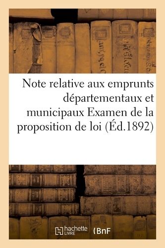 Note Relative Aux Emprunts Départementaux Et Municipaux Examen De La Proposition De Loi