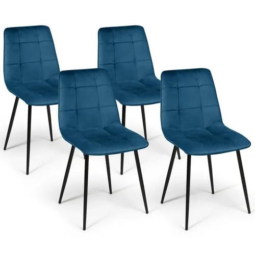 Lot De 4 Chaises Mila En Velours Bleu Pour Salle À Manger