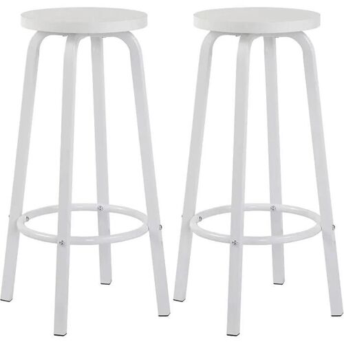 Lot De 2 Tabourets De Bar-bistrot-tabouret De Cuisine-structure En Métal-siège En Mdf-blanc