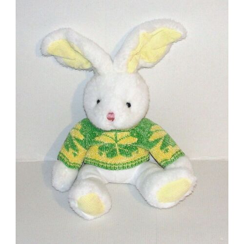 Peluche Lapin Blanc Assis Gipsy - Doudou Lapin Velour Cotelé