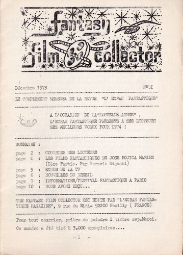 Fantasy Film Collector N° 37 / 38 / 39 / 60 / 31 (Août À Décembre 1973) : Complément Mensuel De L'ecran Fantastique - Bulletins Réservés Aux Abonnés