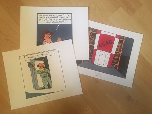 Affiche / Poster - Tintin - Tryptich / Objectif Lune - 19,5x24cm