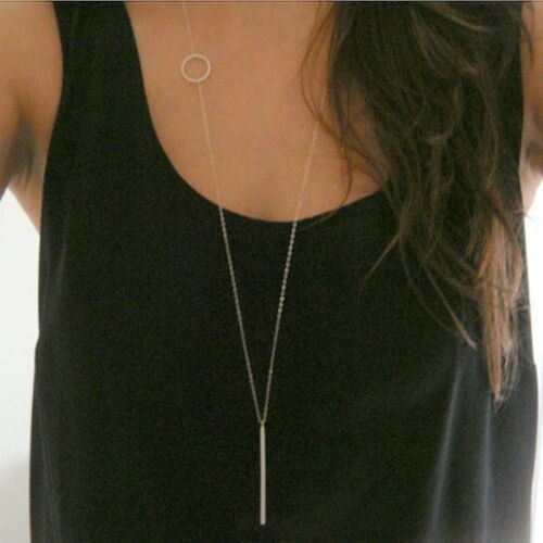 Long Collier Pendentif Barre D'or Collier Bijoux Y-Chaîne Cercle