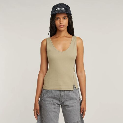 Top Asymmetrical Zip Slim Tank - Beige - Femmes