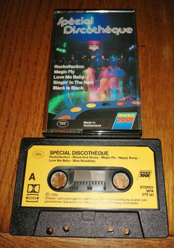 K7 Audio Tape " Special Discotheque Version Cover "12 Titres De 1980 : Rockollection Magic Fly Love Me Baby A.I.E. Black Is Black Don'T Let Me Be Misunderstood Made In Switzerland Label Papier Jaune