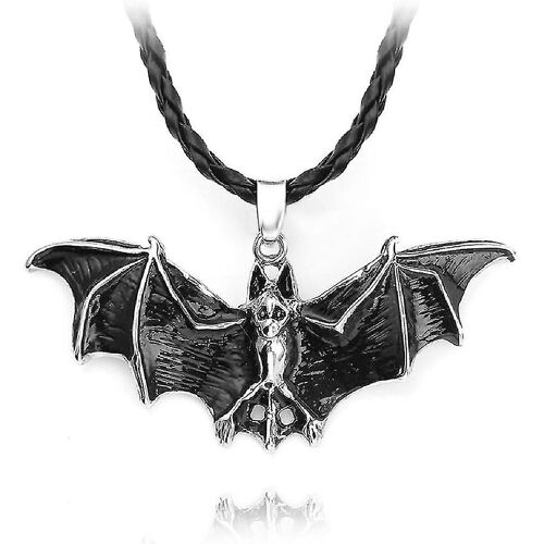Collier Chauve-Souris Gothique Pour Hommes Noir Flying Bat Pendentif Collier Avec 21,65 Chaîne Rétro Vampire Bat Collier Halloween Chauve-Souris Collier Cordon En Cuir Jeu De Mots