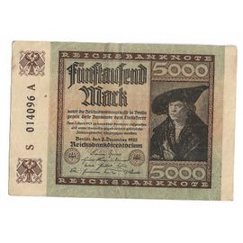 Billet Allemagne 5000 Deutsche - 1922 - N°S014096 A