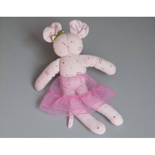 Doudou Souris Rose Tutu Petit Coeur Noeud Vert Petit Bateau