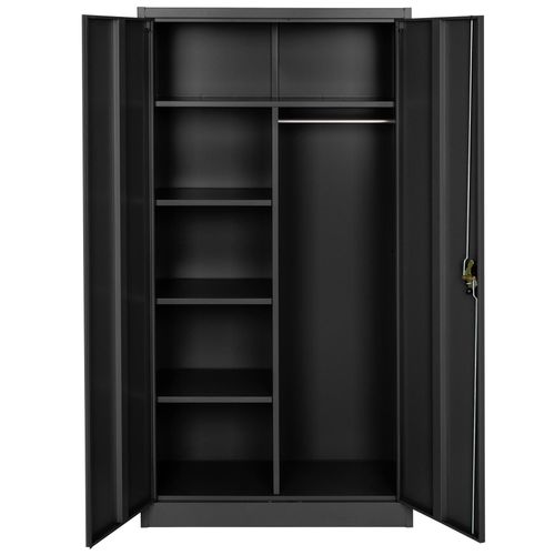 Vestiaire Métallique Comprenant 6 Casiers Et 1 Penderie Intégrée - Noir - 80 Cm