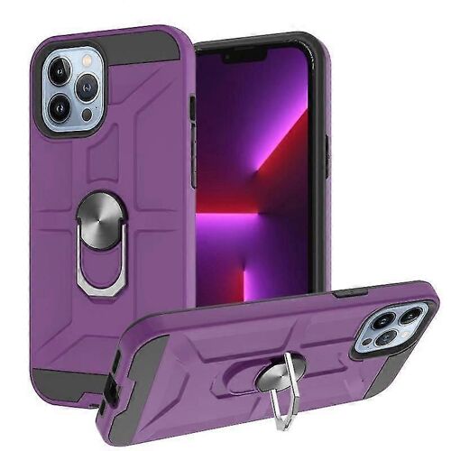 Nouveau pour iPhone 13 Pro Max War-god Armor Tpu + Pc Housse de protection magnétique antichoc avec support d'anneau (violet)