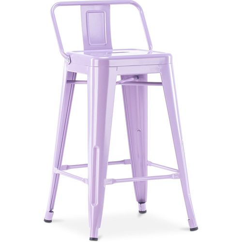 Tabouret De Bar Avec Dossier - Design Industriel - 60cm - Nouvelle Édition - Metalix Violet Pastel
